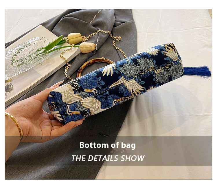 ZenFlow Mystic Crane Clutch Bag - Sacred Journey Embroidered Handbag