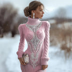 Γυναικείο Φόρεμα Bodycon με Στάμπα, Στενή Εφαρμογή και Ψηλό Γιακά