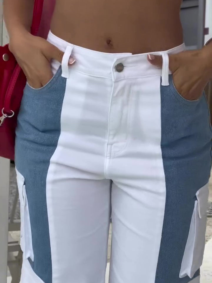 ZenFlow Urban Harmony Cargo Jeans - Sacred Contrast Transformation Trousers