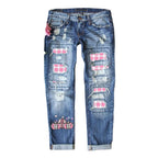 ZenFlow Prints Ripped Denim Trousers - Sacred Transformation Street Fashion Jeans