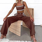 Women's Earth Goddess Two-Piece Set - Sacred Geometry Crop Top & Wide-Leg Trouser Ensembl
