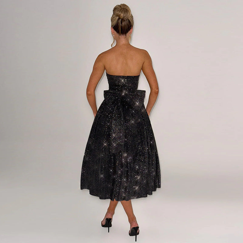 Summer Elegant Sweet And Spicy Solid Color Tube Top Off-shoulder Dress