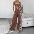 Women's Earth Goddess Two-Piece Set - Sacred Geometry Crop Top & Wide-Leg Trouser Ensembl