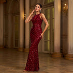 Elegant Sleeveless Round Neck Sequins Slim Sheath Banquet Fishtail Dress