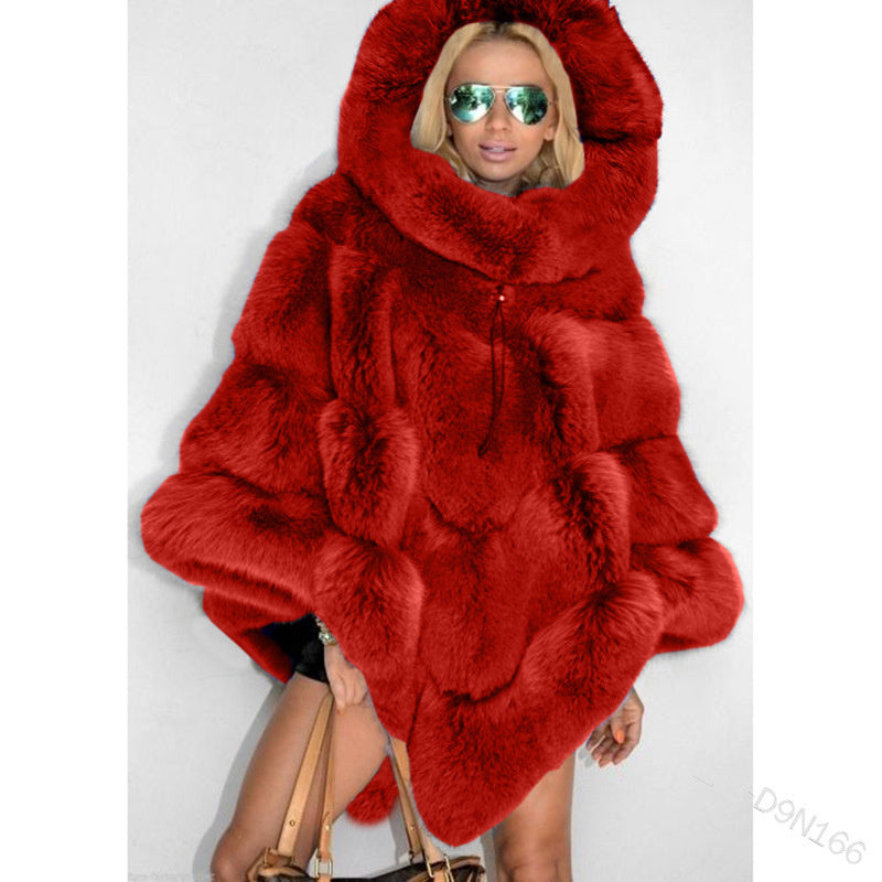 Elegant Hooded Faux Fur Patchwork Loose Coat