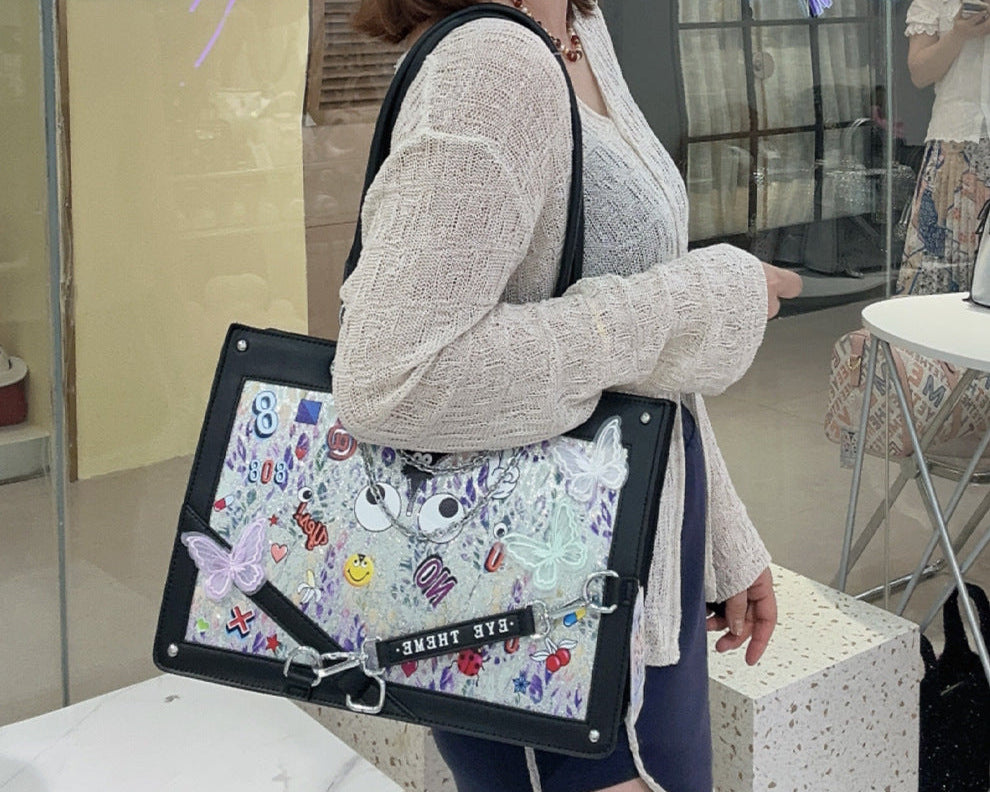 Zenflow Eye Theme Large Capacity Personalized Sequin Crossbody Bag