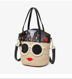 Zenflow Eye Theme Trendy and Personalized Straw Woven Rhinestone Handbag