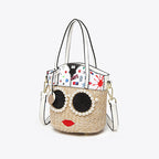 Zenflow Eye Theme Trendy and Personalized Straw Woven Rhinestone Handbag