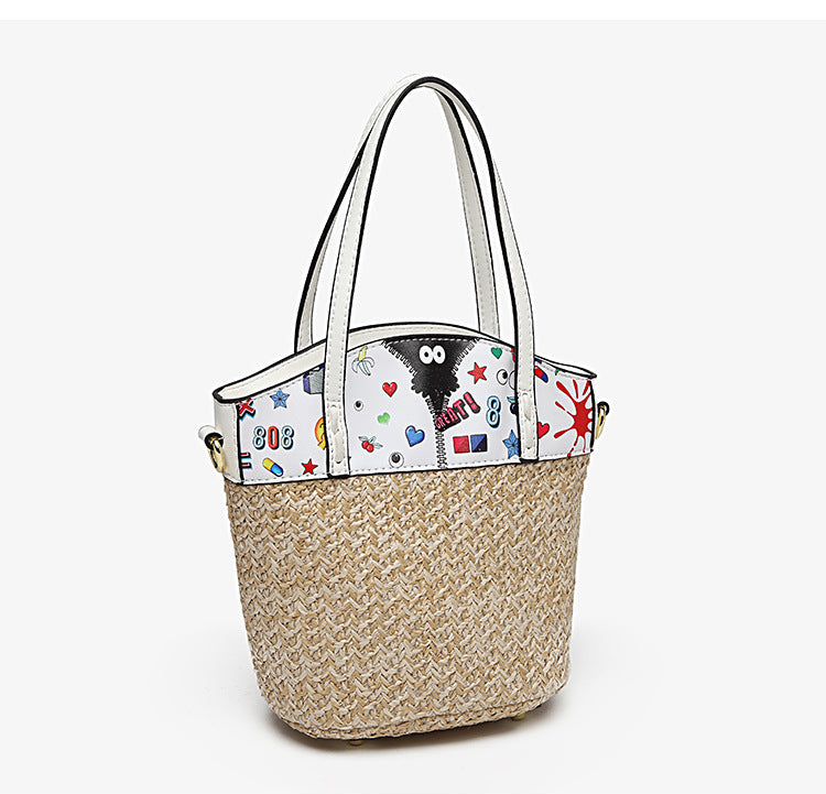 Zenflow Eye Theme Trendy and Personalized Straw Woven Rhinestone Handbag