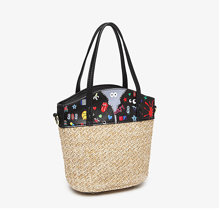 Zenflow Eye Theme Trendy and Personalized Straw Woven Rhinestone Handbag