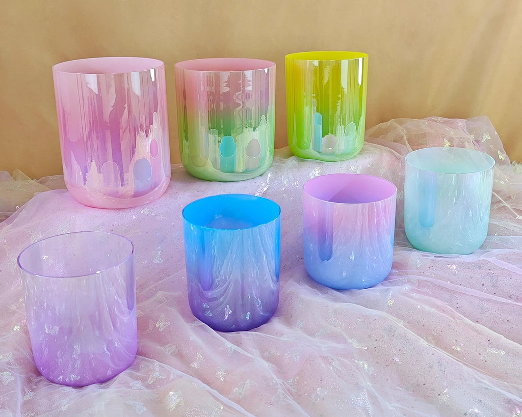 CrystalSoul 432Hz 7-8.5inch Alchemy Clear Quartz Crystal Singing Bowls Set of 7pcs for Sound Healing with bag and accessories