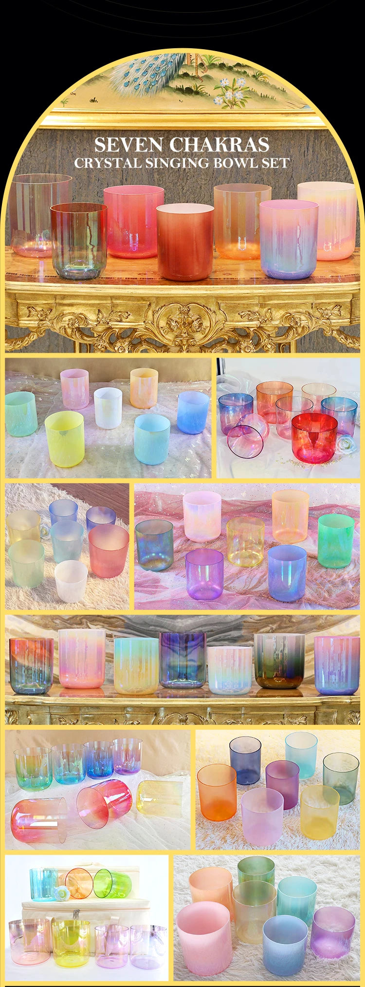 CrystalSoul 432Hz 7-8.5inch Alchemy Clear Quartz Crystal Singing Bowls Set of 7pcs for Sound Healing with bag and accessories