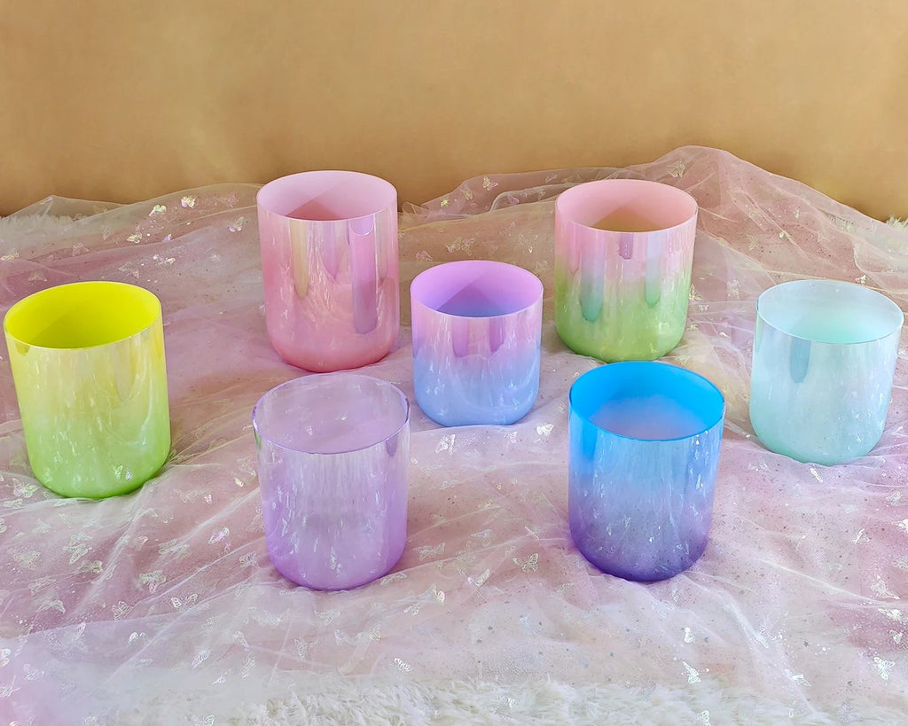 CrystalSoul 432Hz 7-8.5inch Alchemy Clear Quartz Crystal Singing Bowls Set of 7pcs for Sound Healing with bag and accessories