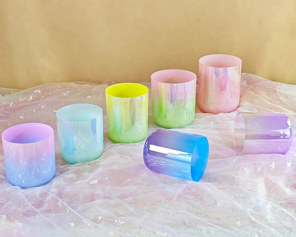 CrystalSoul 432Hz 7-8.5inch Alchemy Clear Quartz Crystal Singing Bowls Set of 7pcs for Sound Healing with bag and accessories