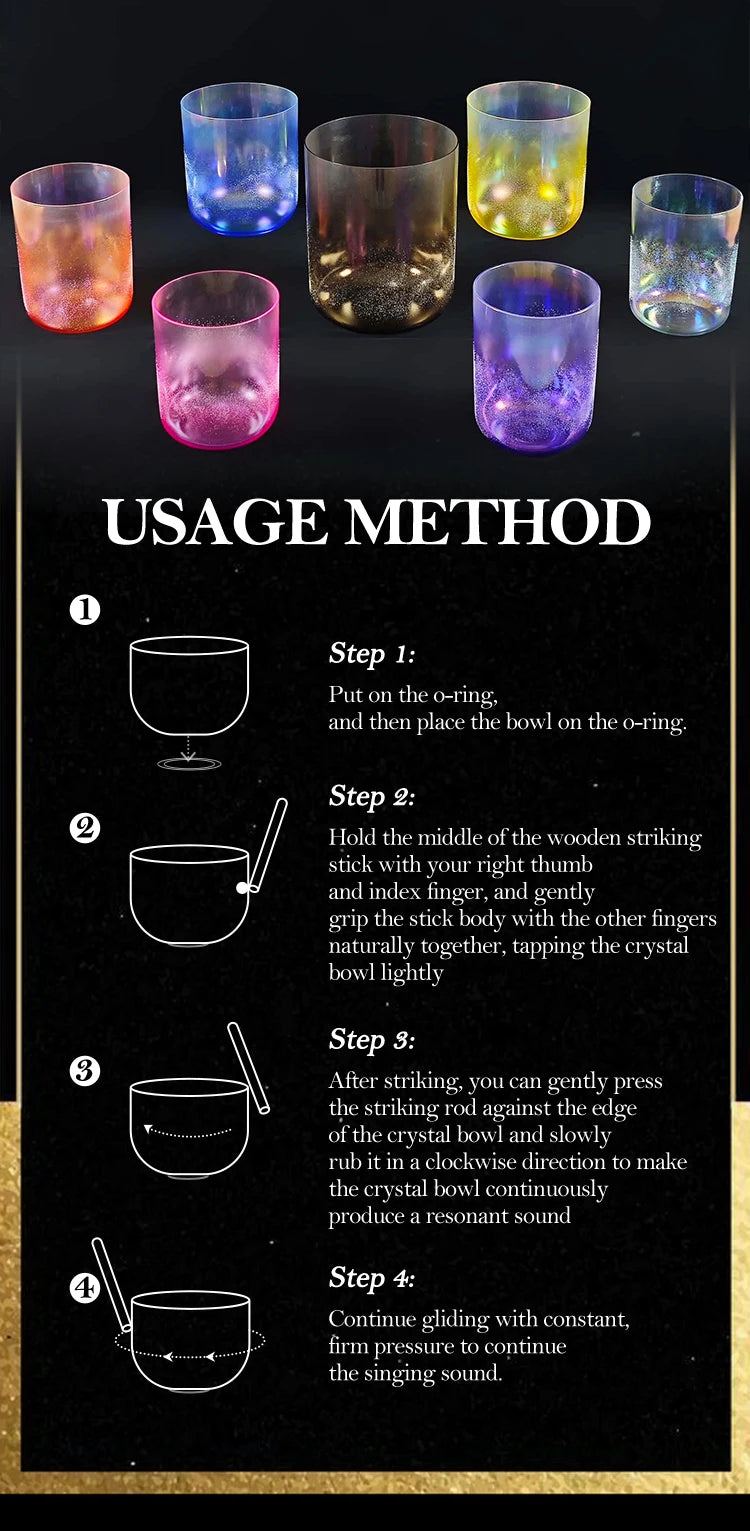 CrystalSoul 432Hz 7-8.5inch Alchemy Clear Quartz Crystal Singing Bowls Set of 7pcs for Sound Healing with bag and accessories