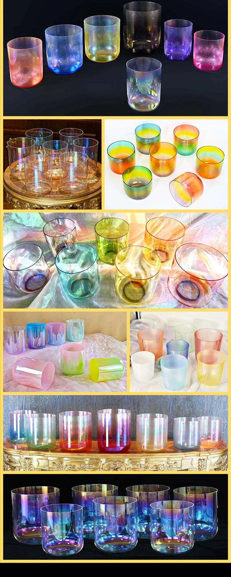 CrystalSoul 432Hz 7-8.5inch Alchemy Clear Quartz Crystal Singing Bowls Set of 7pcs for Sound Healing with bag and accessories