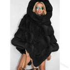 Elegant Hooded Faux Fur Patchwork Loose Coat