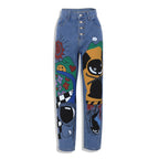 ZenFlow Cosmic Playground Wide-Leg Jeans - Sacred Cartoon Transformation Denim