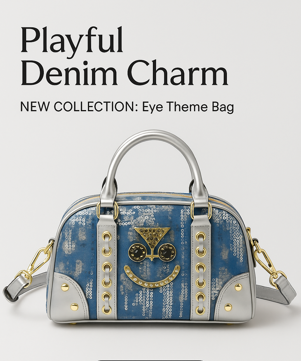 Zenflow Eye Theme Denim Embroidered sequined Handheld Newspaper *NEW COLLECTION*