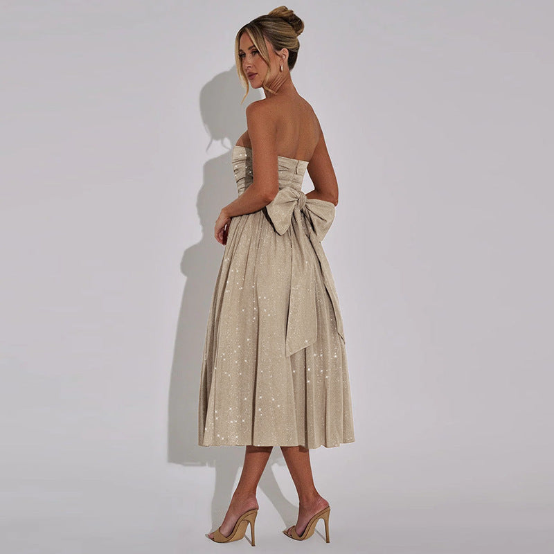 Summer Elegant Sweet And Spicy Solid Color Tube Top Off-shoulder Dress