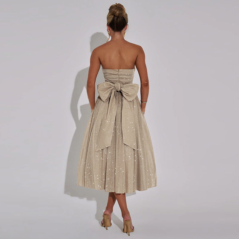 Summer Elegant Sweet And Spicy Solid Color Tube Top Off-shoulder Dress