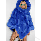Elegant Hooded Faux Fur Patchwork Loose Coat