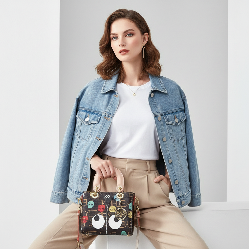 Zenflow Eye Theme Dai Fei Women's Printed Shaped Bag with Silk Ribbon