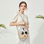 Zenflow Eye Theme Trendy and Personalized Straw Woven Rhinestone Handbag