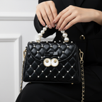 Zenflow Eye Theme Solid Color Embroidered Pearl Handbag