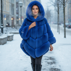 Elegant Hooded Faux Fur Patchwork Loose Coat