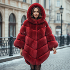 Elegant Hooded Faux Fur Patchwork Loose Coat