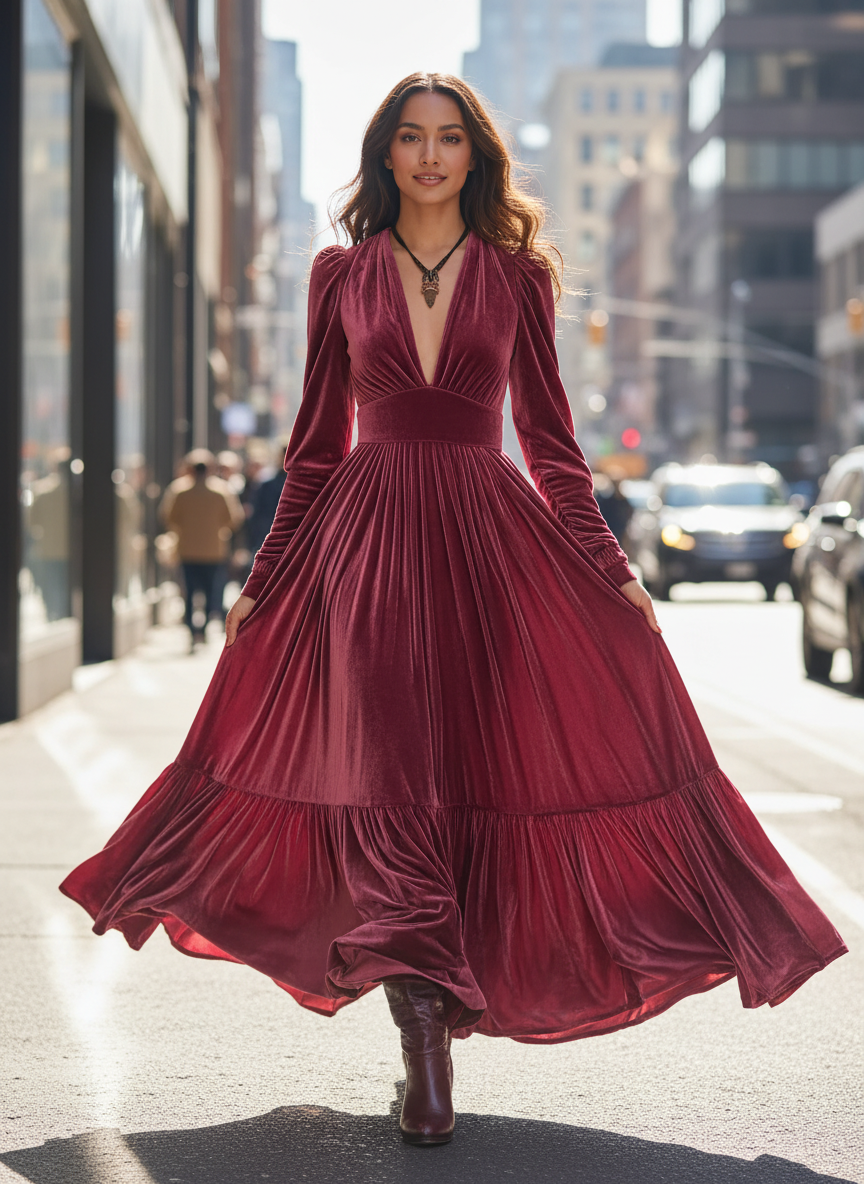 Ruffled Hem Long Sleeve Dress