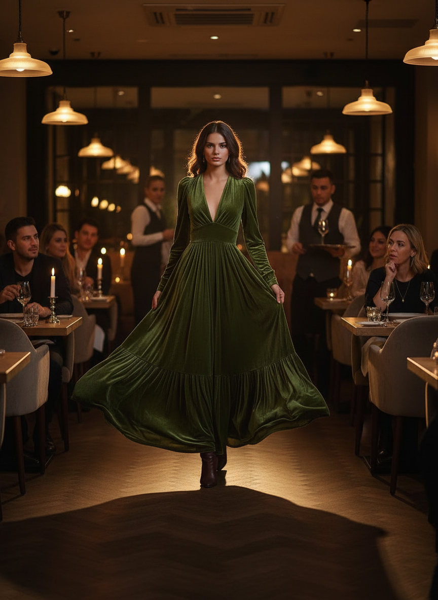 Ruffled Hem Long Sleeve Dress