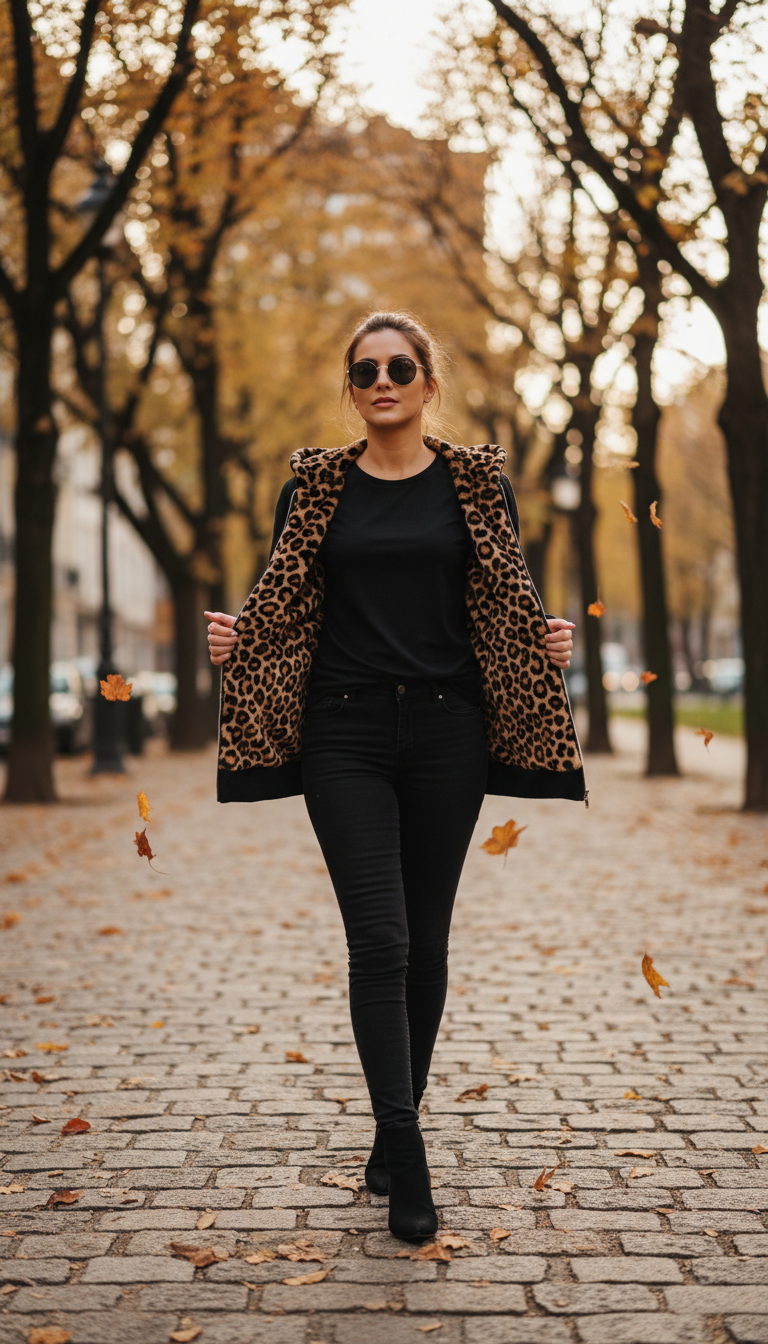 Hooded Leopard Lined Zip-Up Outerwear