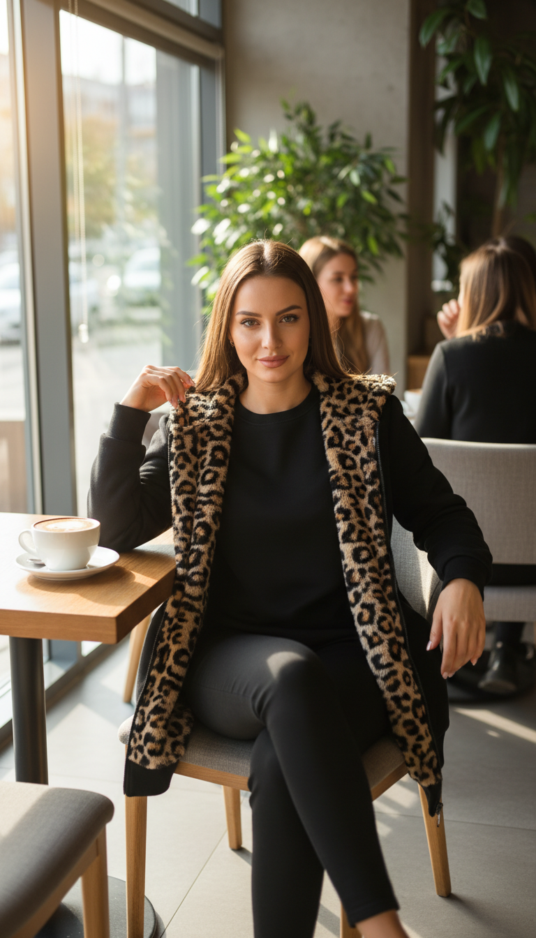 Hooded Leopard Lined Zip-Up Outerwear