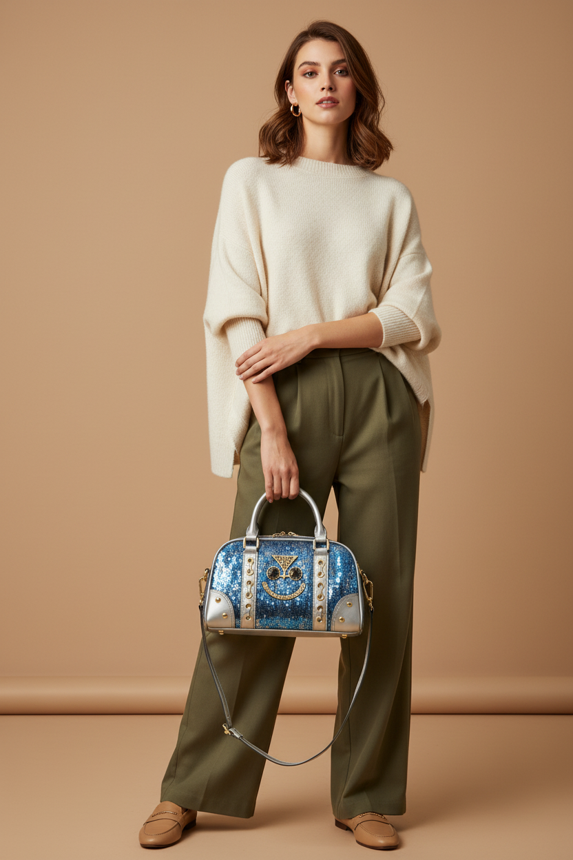 Zenflow Eye Theme Denim Embroidered sequined Handheld Newspaper *NEW COLLECTION*